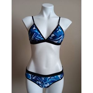 Zaful Two Piece Bikini Blue Tropical Palm Leaf